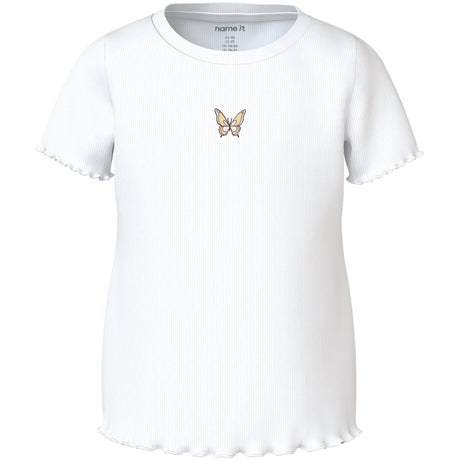 Name It Bright White Butterfly Embroidery Nmfvivemma Ss Slim Topp