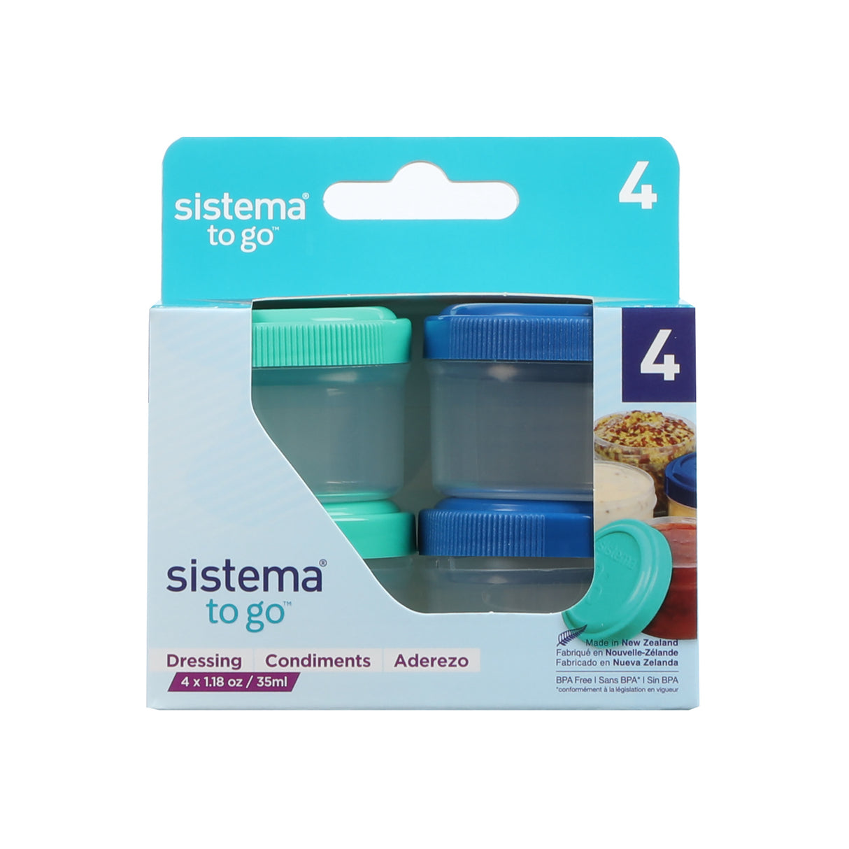 Sistema Ocean Blue & Minty Teal To Go Dressing Opbevaringsbøtter 35 Ml 4-Pakke
