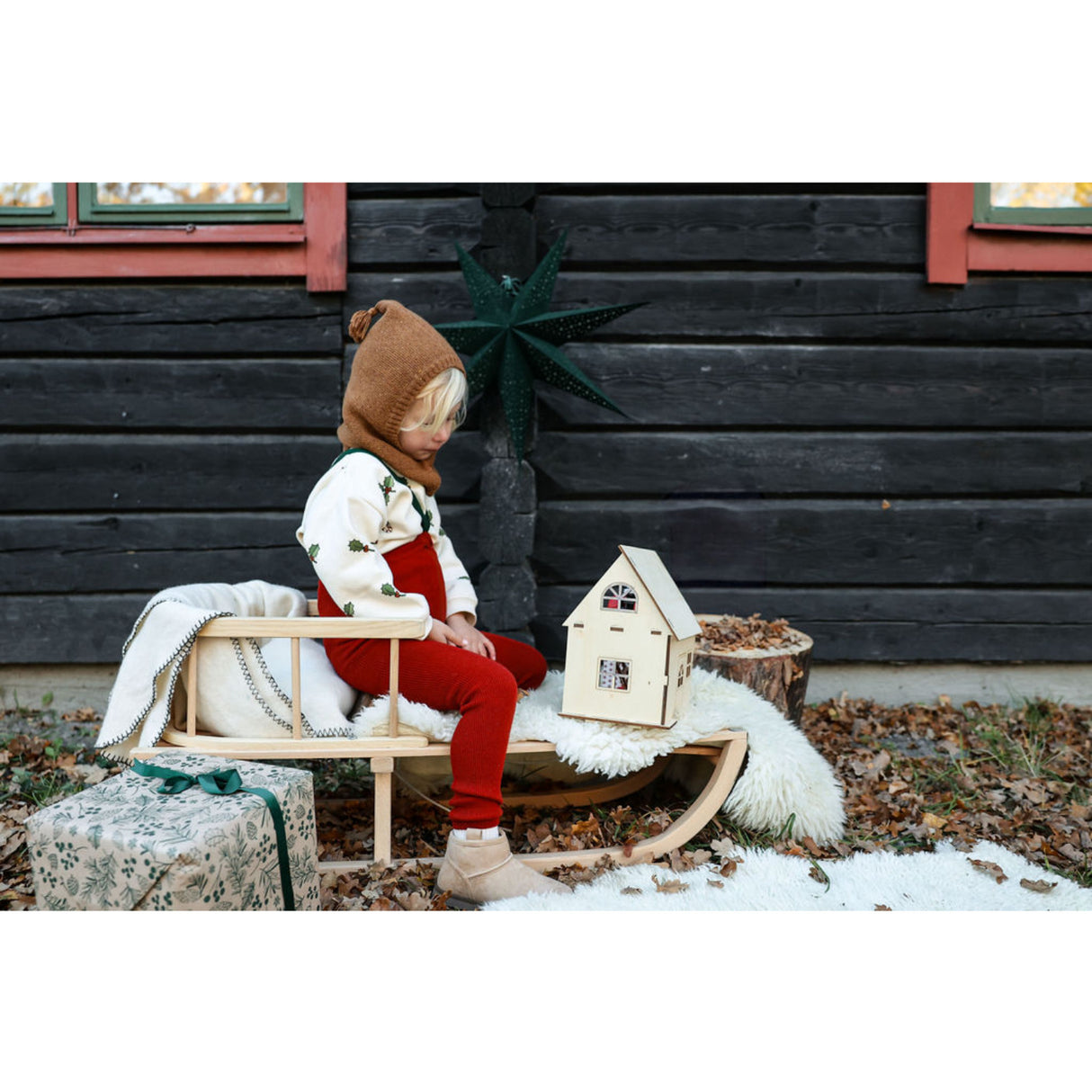 Silly Silas Maple Leaf With Dark Forest Green Footless Strømpebukser Christmas Edition