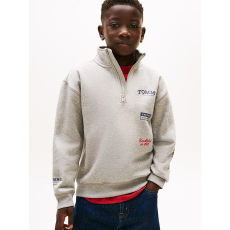 Tommy Hilfiger Mid Grey Heather Multi Print Half Zip Collegegenser