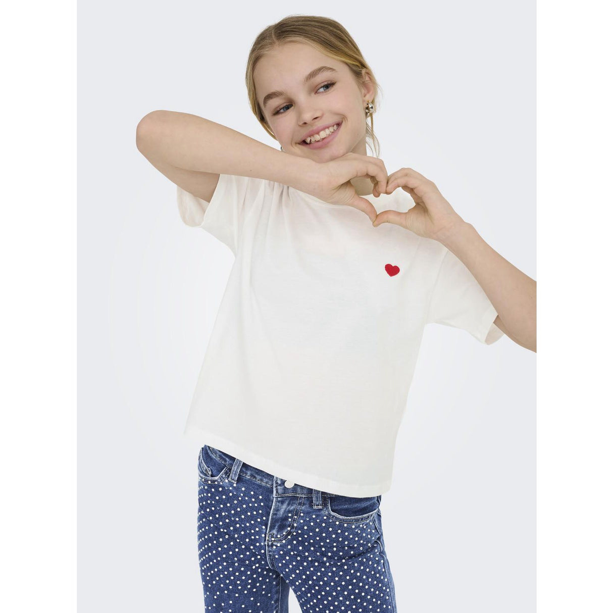 kids ONLY Cloud Dancer Heart Emb./Equestian Red Kogmaiken Life Cropheart Ss Topp Jrs Noos