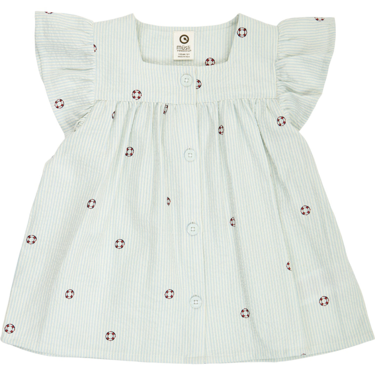Müsli Tofu/ Ocean/ Mineral Red Seersucker Stripe Frill S/S T