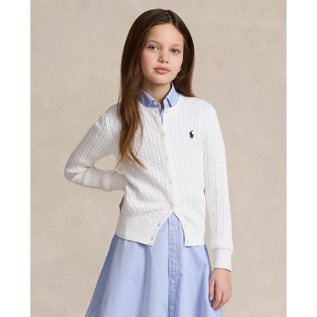 Polo Ralph Lauren Optic White W/ Navy Cardigan