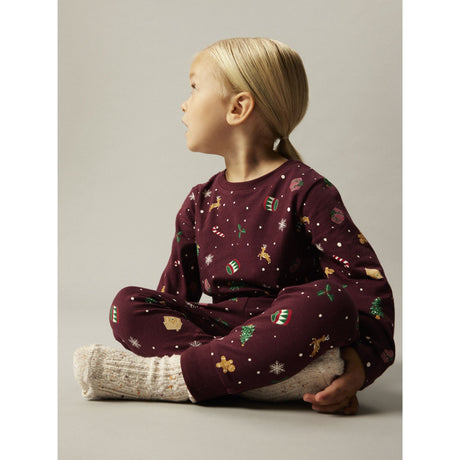 Name It Burgundy Xmas AOP Nmnvismas Ls Nightset