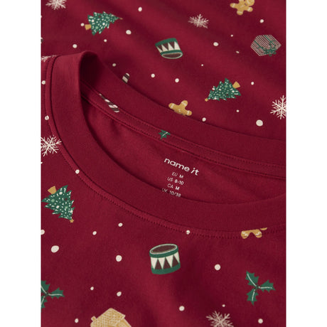 Name It Jester Red Xmas AOP Red Nanvismas Ls Nightset Voksen