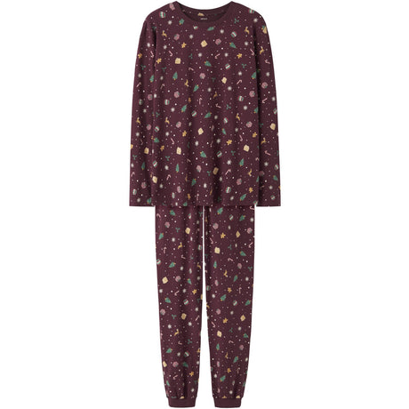 Name It Burgundy Xmas AOP Nanvismas Ls Nightset Voksen