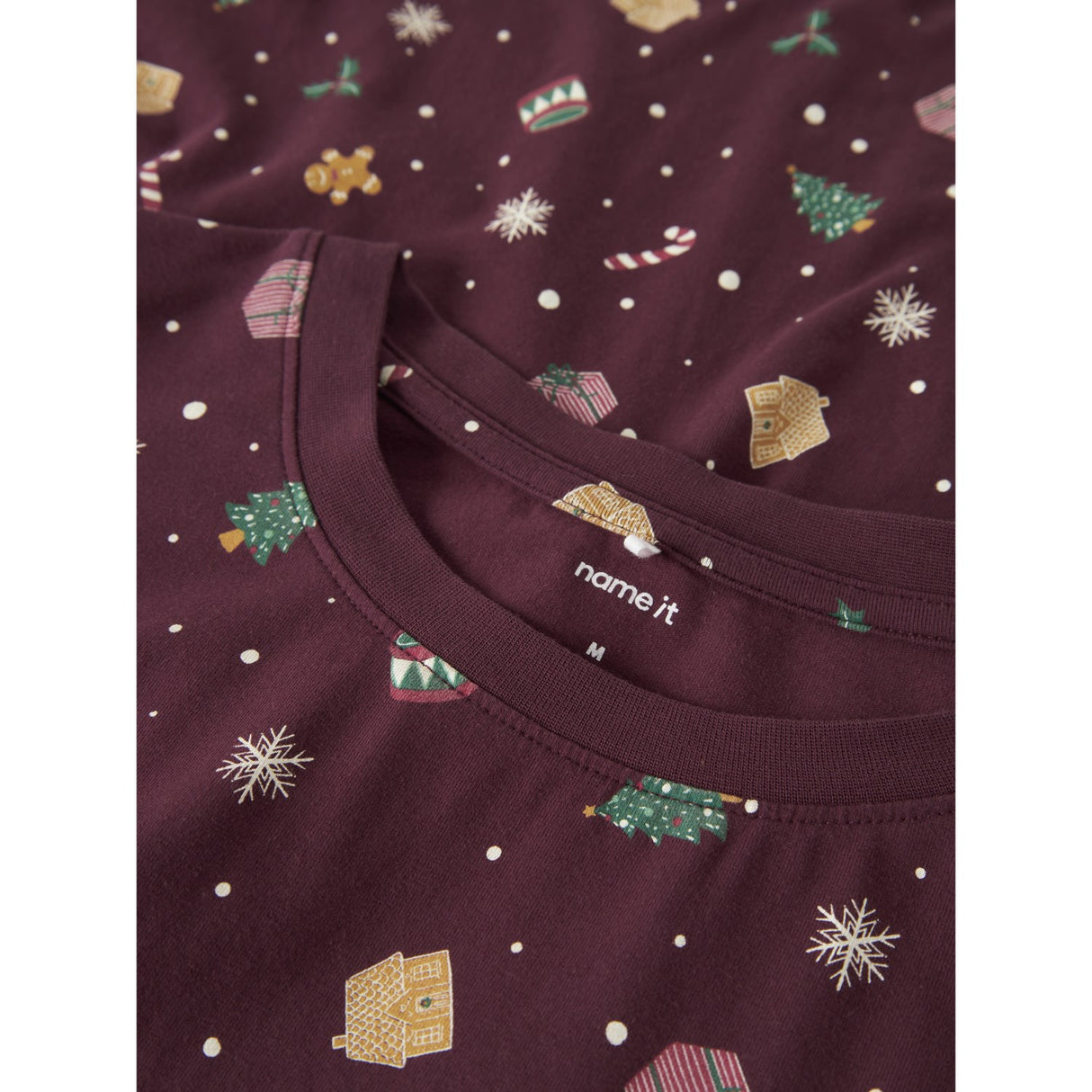 Name It Burgundy Xmas AOP Nanvismas Ls Nightset Voksen
