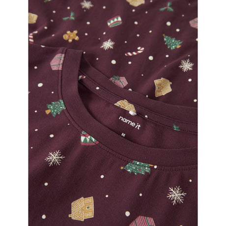 Name It Burgundy Xmas AOP Nanvismas Ls Nightset Voksen