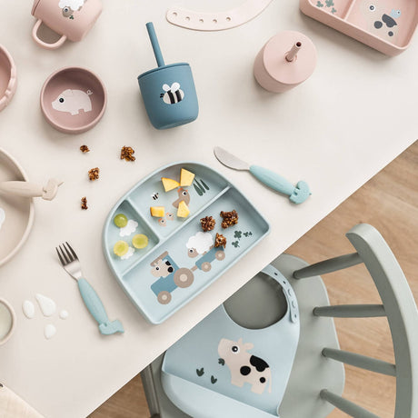 DonebyDeer Tiny Farm Blue Silikon Sugerørskop 2-Pakning