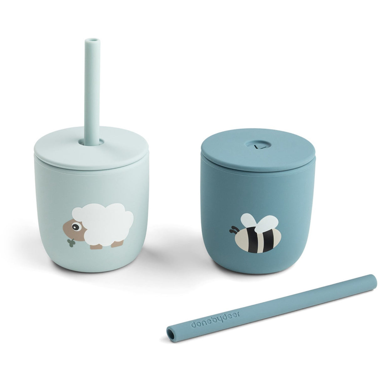 DonebyDeer Tiny Farm Blue Silikon Sugerørskop 2-Pakning