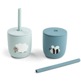 DonebyDeer Tiny Farm Blue Silikon Sugerørskop 2-Pakning