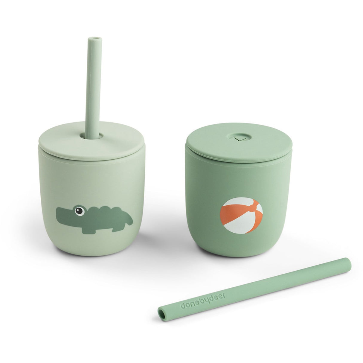 DonebyDeer Playground Green Silikon Sugerørskop 2-Pakning