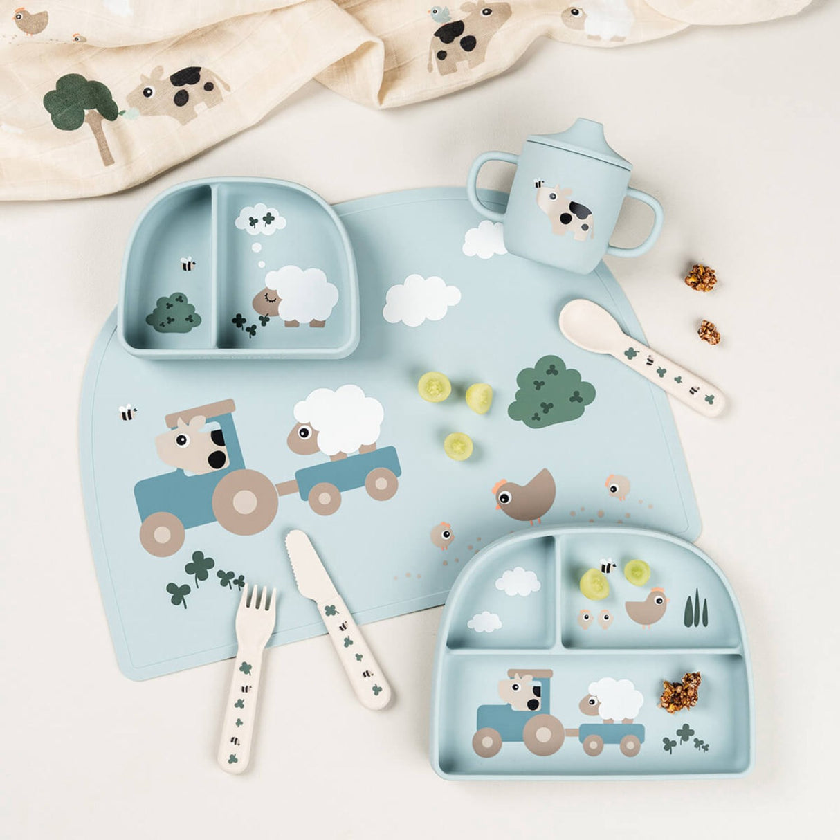 DonebyDeer Tiny Farm Blue Silikon Tudkop 2 Håndtag