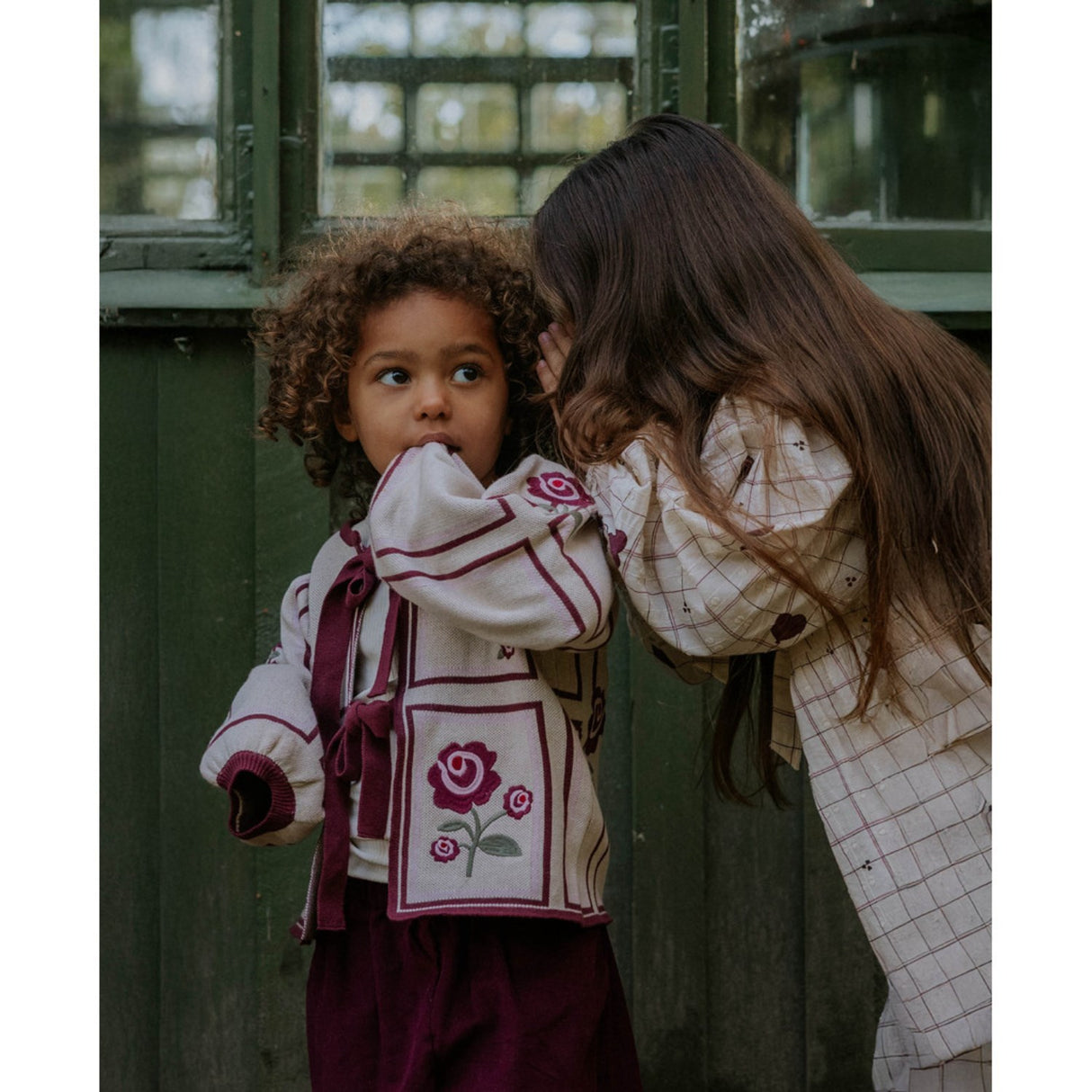 Fliink Sandshell/Burgendy Charlotte Embroidered Cardigan