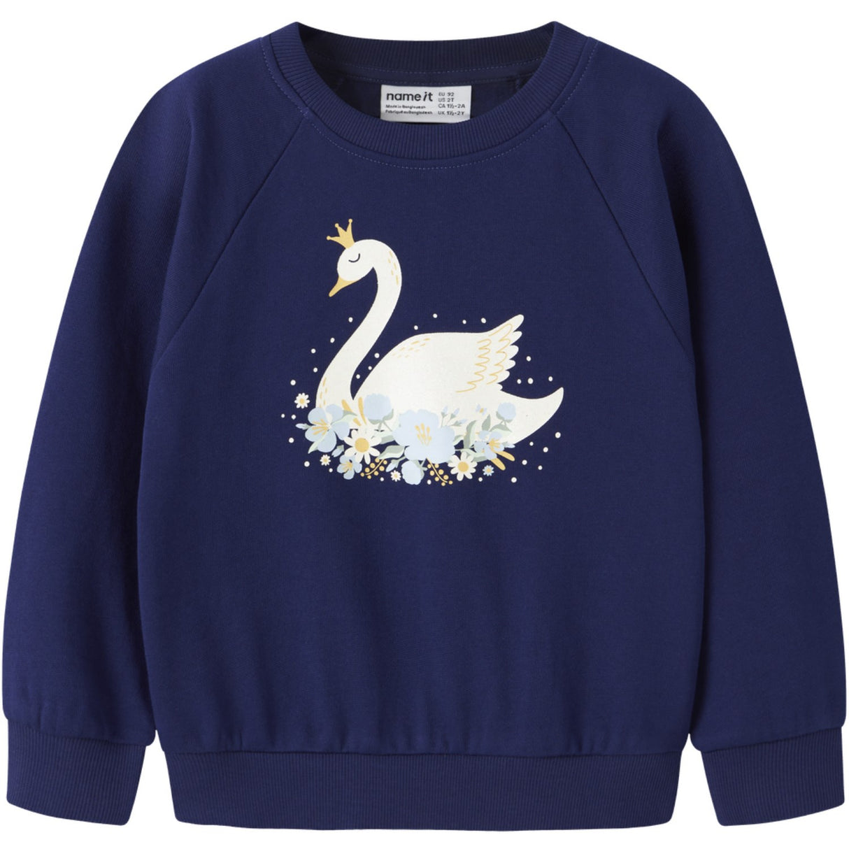 Name It Beacon Blue Princess Swan Nmfvenus Ls Nreg Sweat Bru