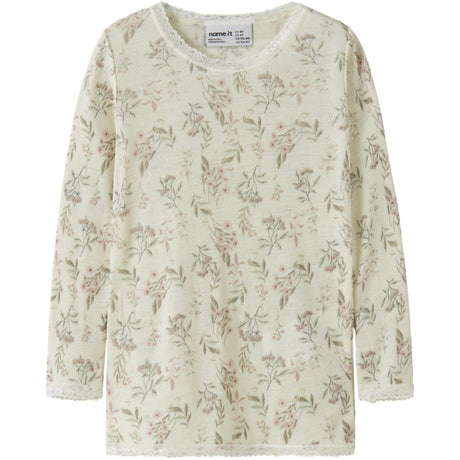 Name It Snow White Flowers + Leafs Nmfwang Ull Needle Ls Topp Noos