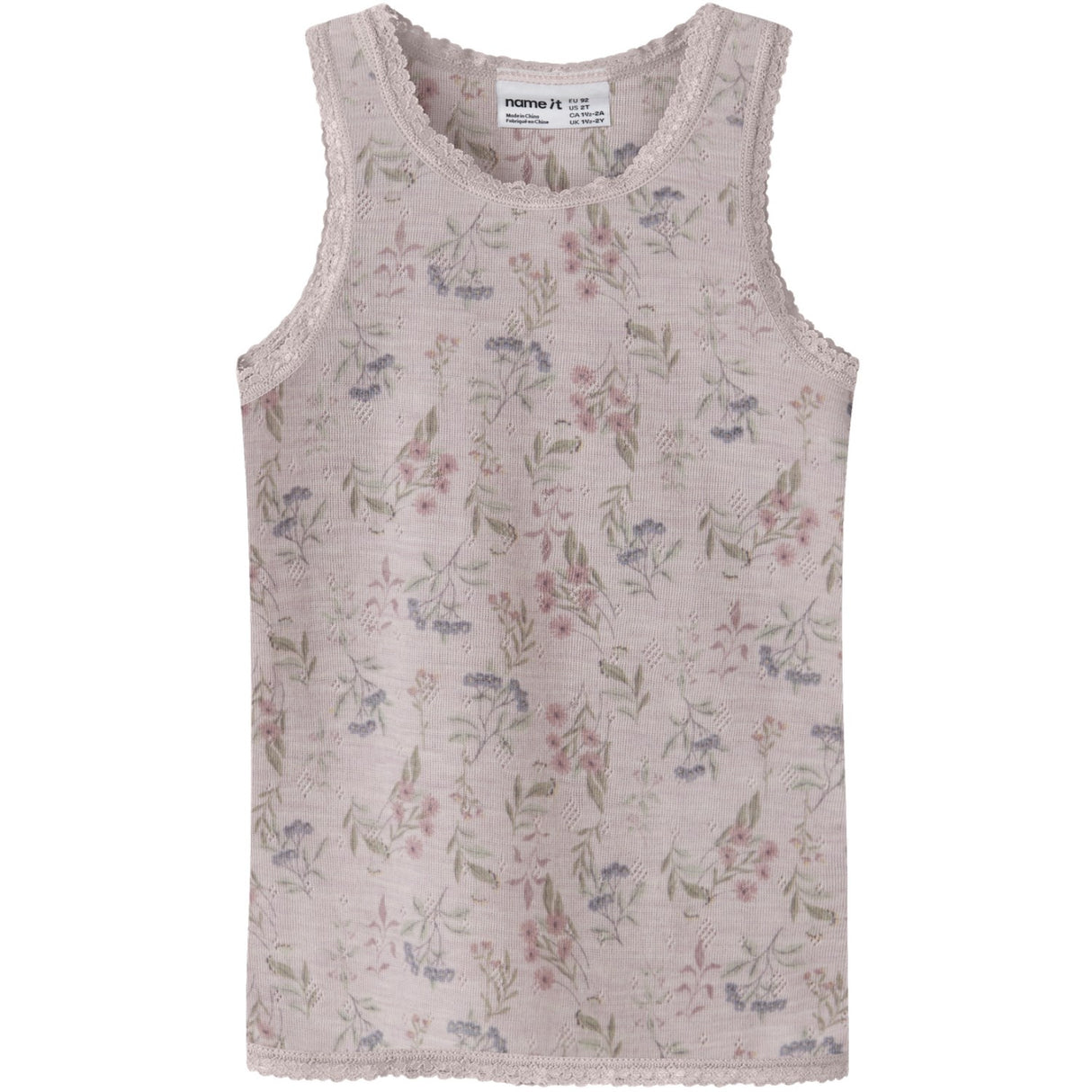 Name It Violet Ice Flowers + Leafs Nmfwang Ull Needle Tank Topp