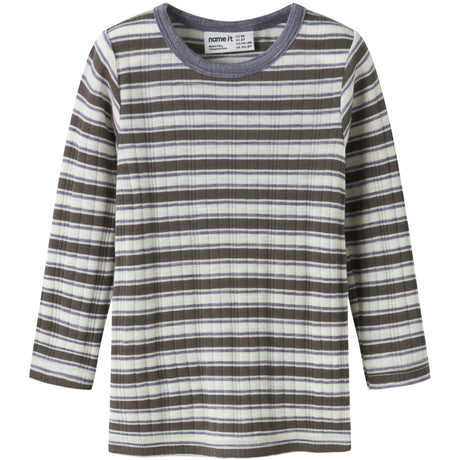 Name It Snow White Morel/Folksotne Gray Nmmwang Ull Needle Ls Topp Noos
