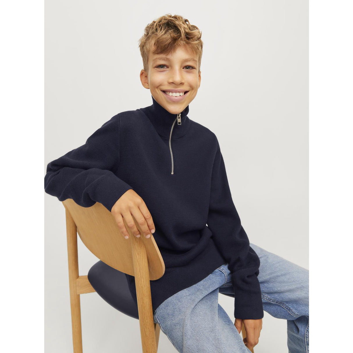 Jack & Jones Junior Night Sky Jprblamilano Stitch Strikk Half Zip Jnr