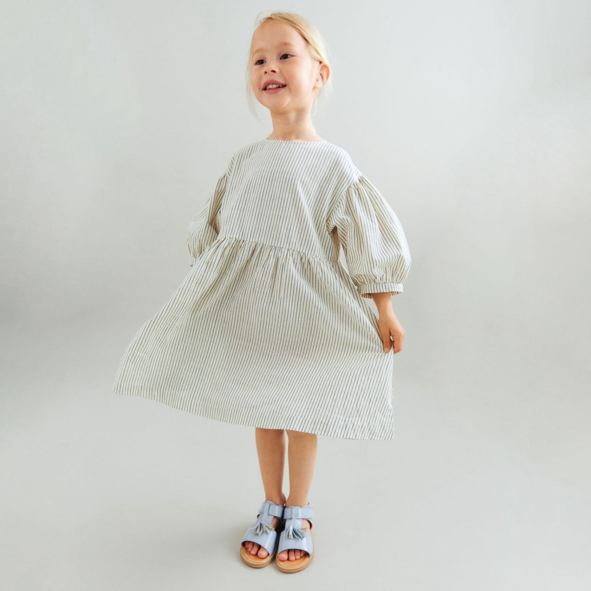 Wheat Dark Blue Stripe Kjole 3/4 Sleeve Magda