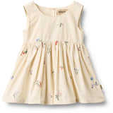 Wheat Ivory Embroidery Flowers Pinafore Wrinkle Sienna Kjole