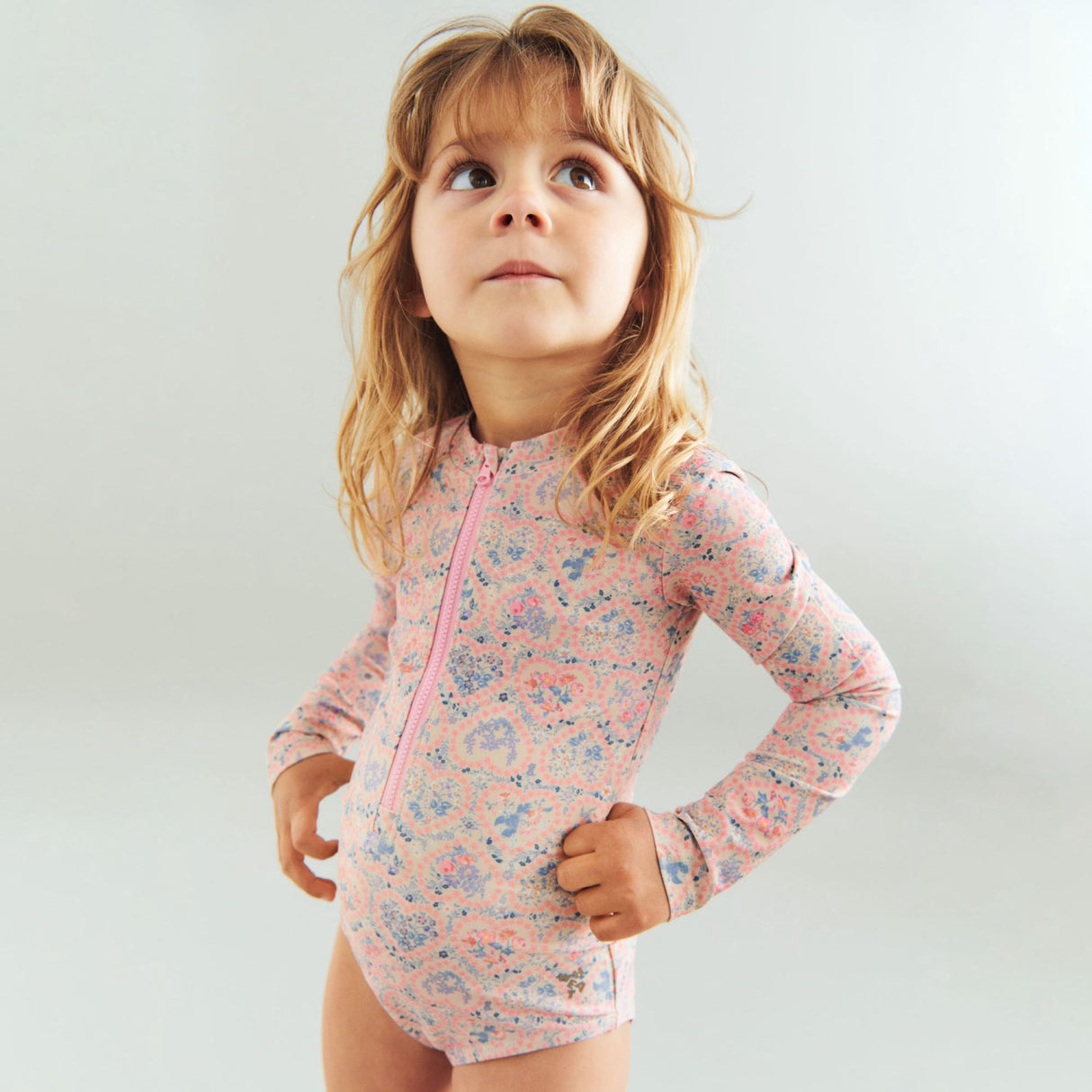 Wheat Pink Heart Flowers Badedrakt L/S Margot