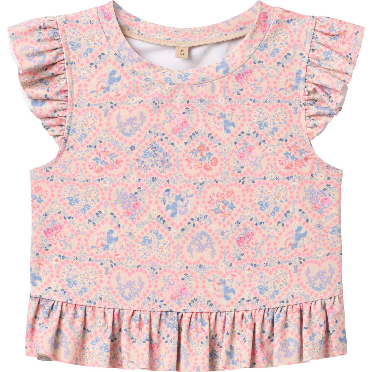 Wheat Pink Heart Flowers Swim Sett 2-piece Alma