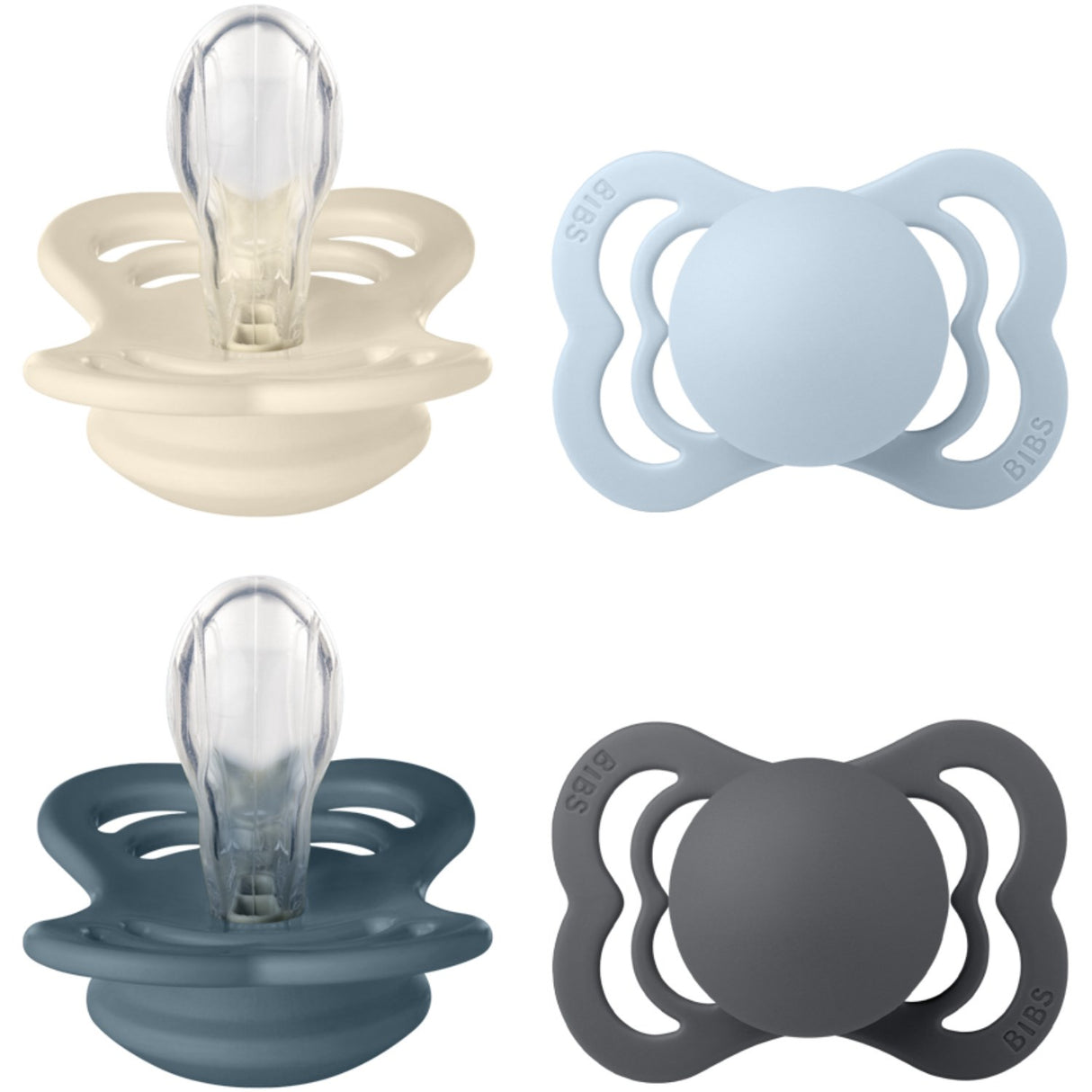 Bibs Ivory/Baby Blue/Petrol/Iron Smokk Supreme 4-Pakke Silikon