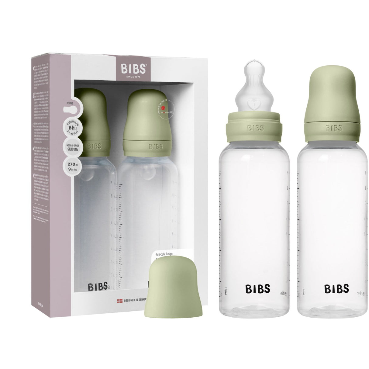Bibs Sage Baby Flaske Round Silikon 2-Pakning 270 Ml Medium Flow