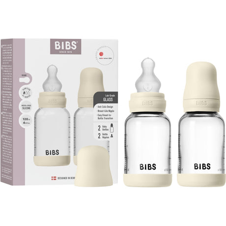 Bibs Ivory Glass Baby Flaske Round Silikon 2-Pakning 120 Ml Slow Flow