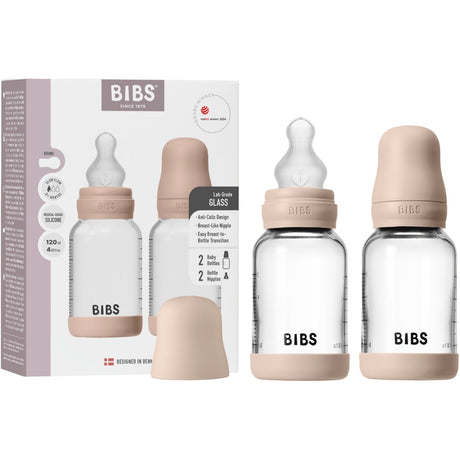 Bibs Blush Glass Baby Flaske Round Silikon 2-Pakning 120 Ml Slow Flow