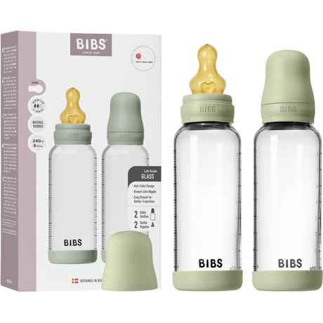 Bibs Sage Glass Baby Flaske Round Latex 2-Pakning 240 Ml Medium Flow