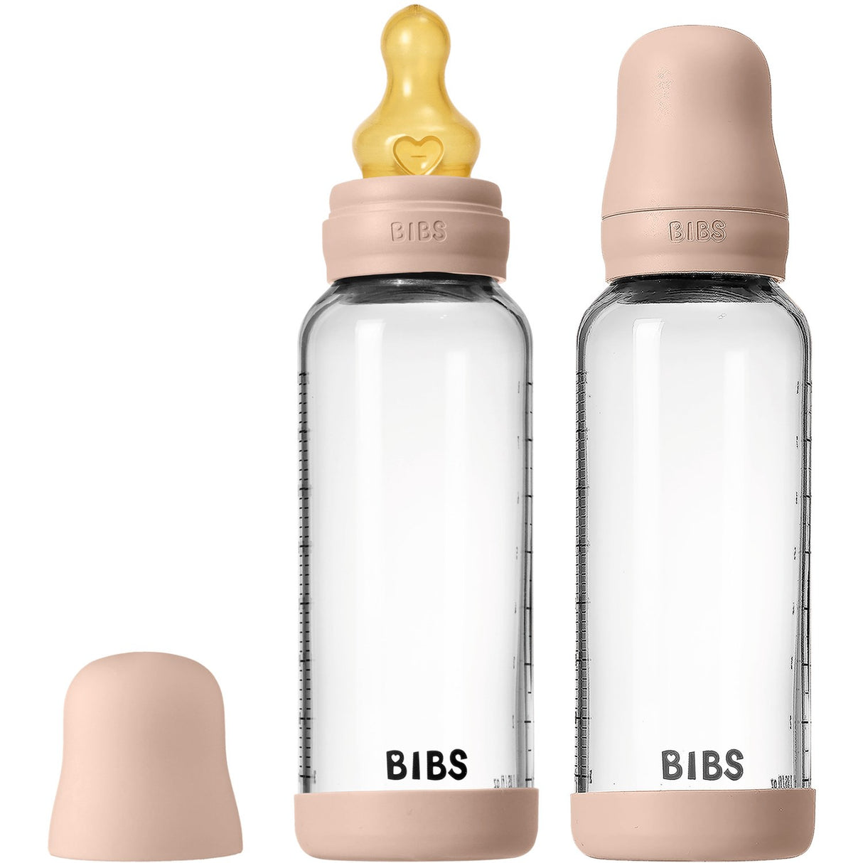 Bibs Blush Glass Baby Flaske Round Latex 2-Pakning 240 Ml Medium Flow