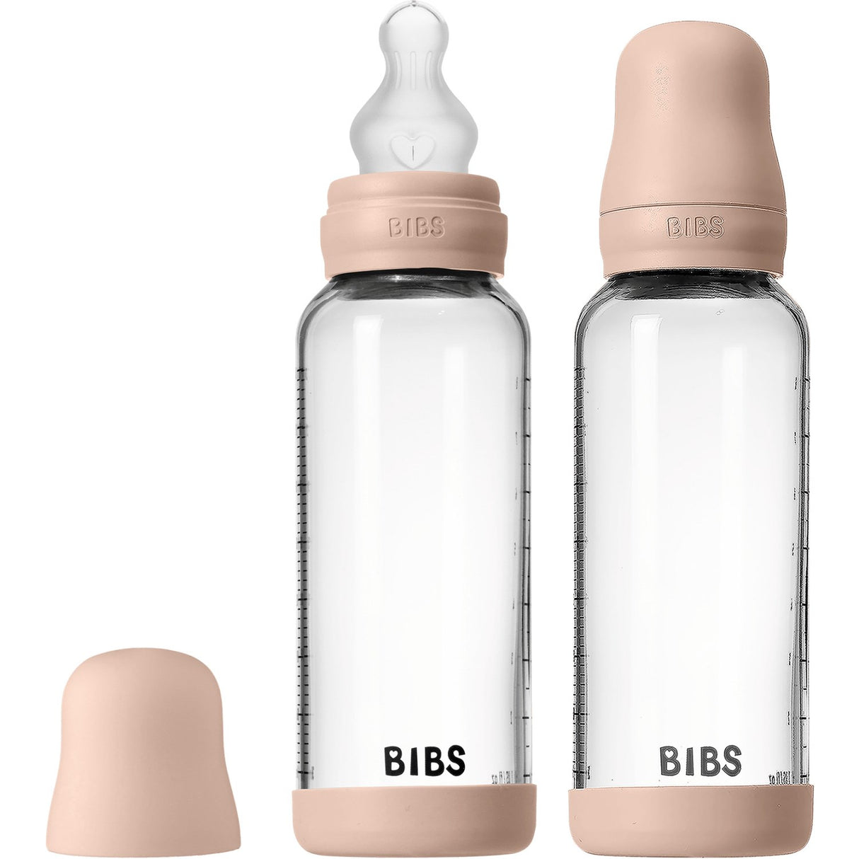 Bibs Blush Glass Baby Flaske Round Silikon 2-Pakning 240 Ml Medium Flow