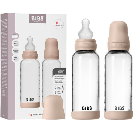 Bibs Blush Glass Baby Flaske Round Silikon 2-Pakning 240 Ml Medium Flow