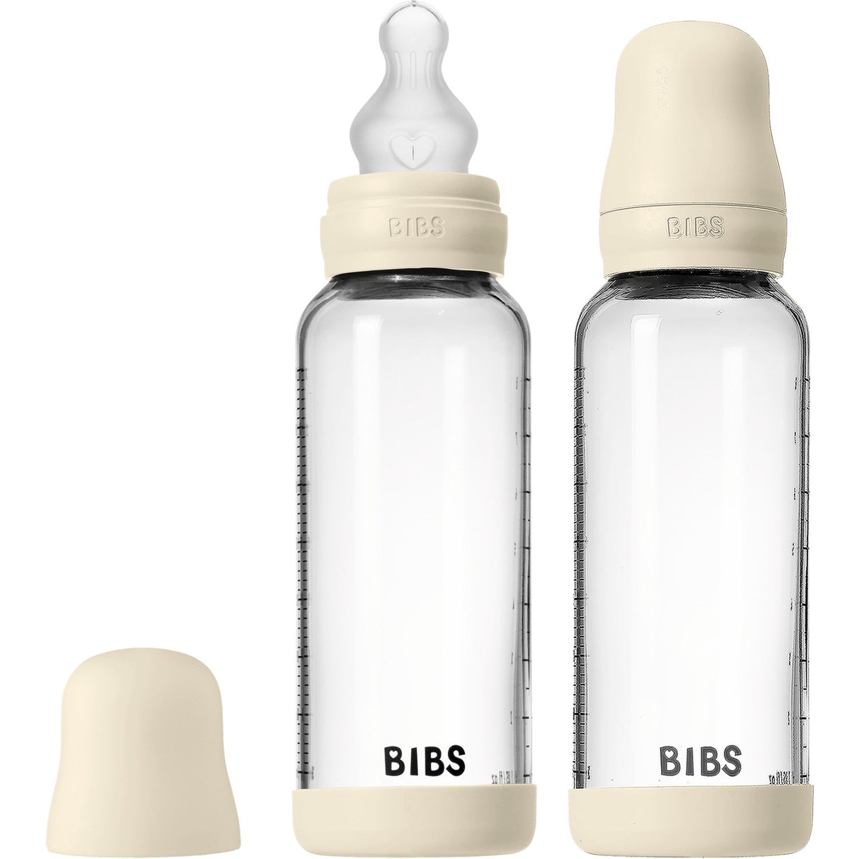 Bibs Ivory Glass Baby Flaske Round Silikon 2-Pakning 240 Ml Medium Flow