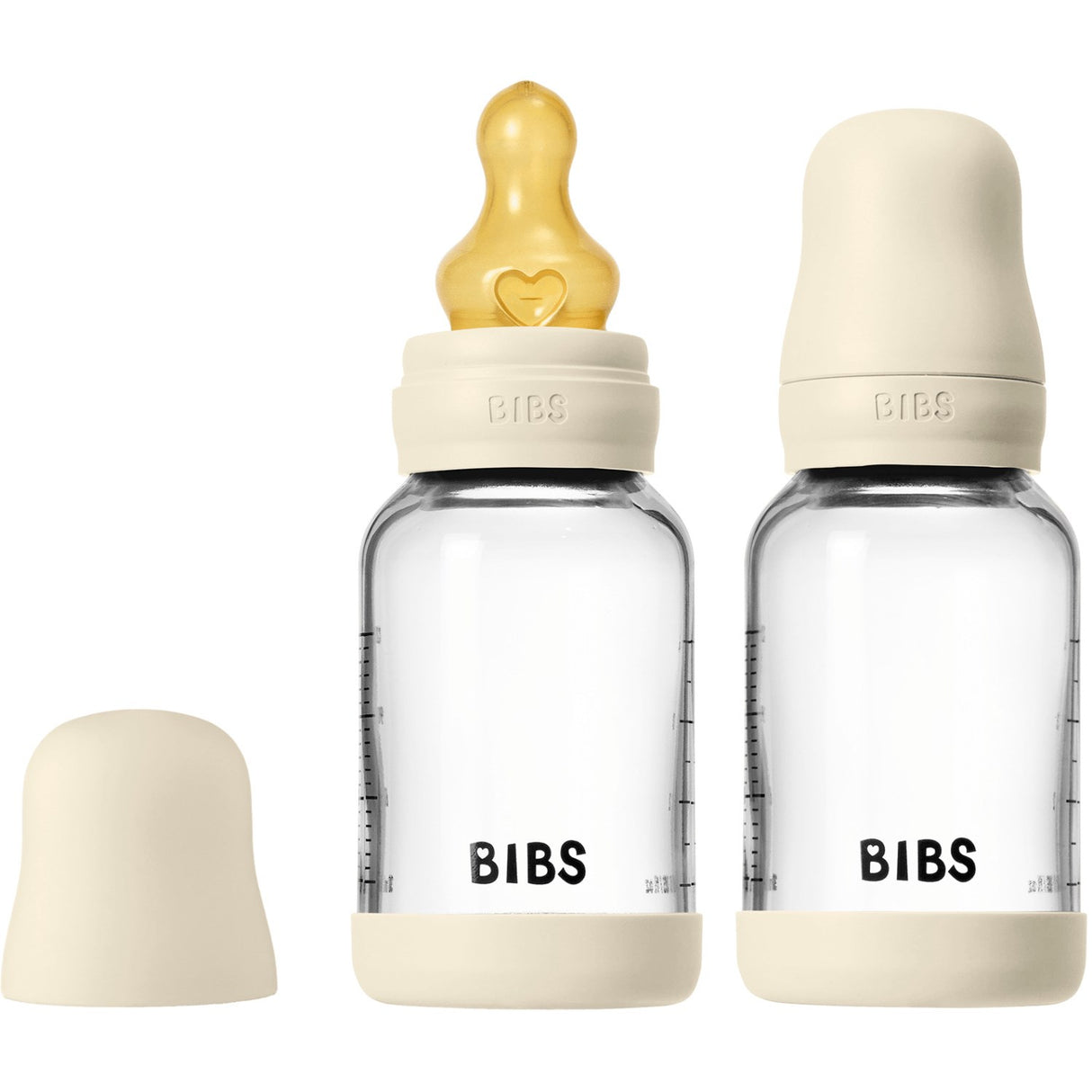 Bibs Ivory Glass Baby Flaske Round Latex 2-Pakning 120 Ml Slow Flow