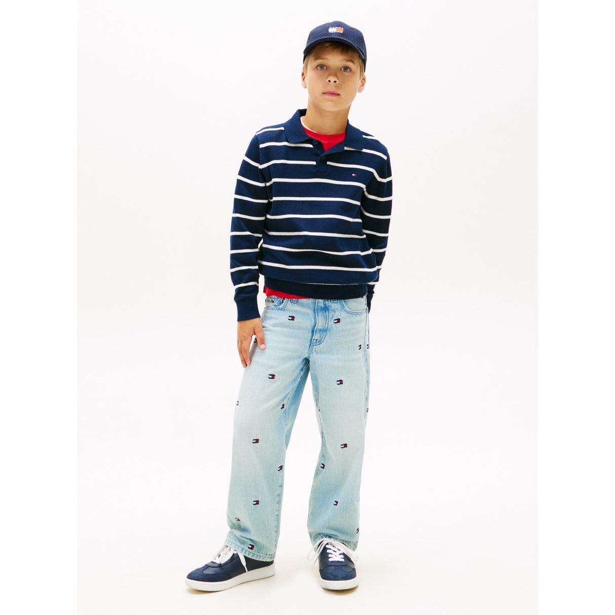 Tommy Hilfiger Dark Night Navy Stripe Polo Halsbånd Sweater Ls