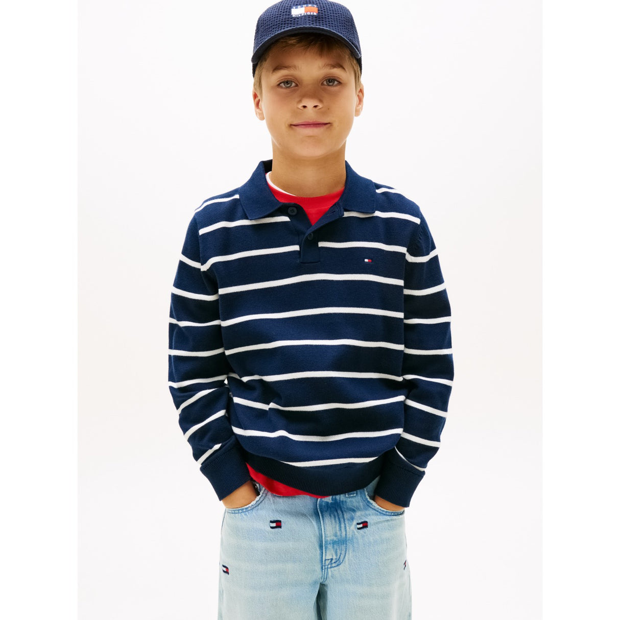 Tommy Hilfiger Dark Night Navy Stripe Polo Halsbånd Sweater Ls