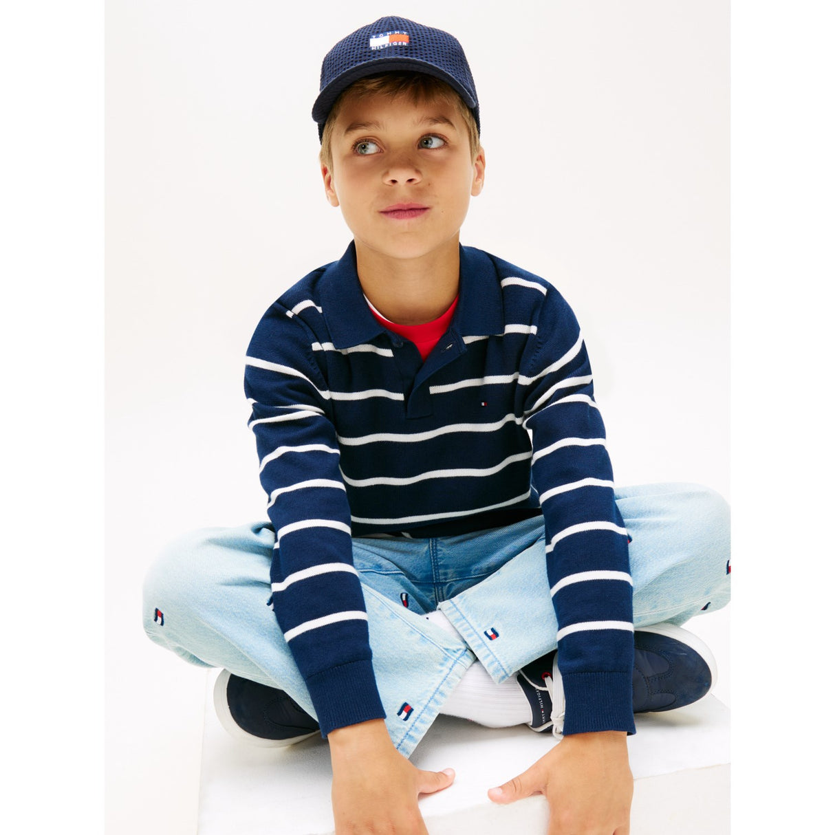 Tommy Hilfiger Dark Night Navy Stripe Polo Halsbånd Sweater Ls