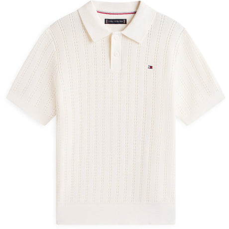 Tommy Hilfiger Ivory Silk Open Stitch Polo Sweater Ss