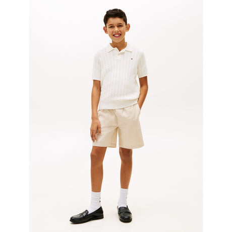 Tommy Hilfiger Ivory Silk Open Stitch Polo Sweater Ss