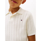 Tommy Hilfiger Ivory Silk Open Stitch Polo Sweater Ss