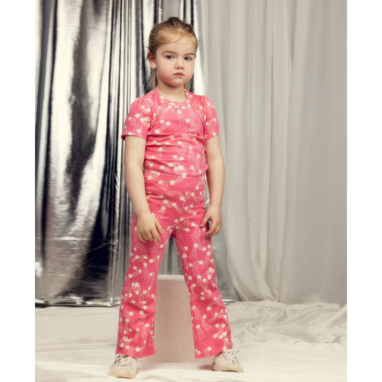 Mini Rodini Pink Starfall AOP Puff Sleeve Ss Topp