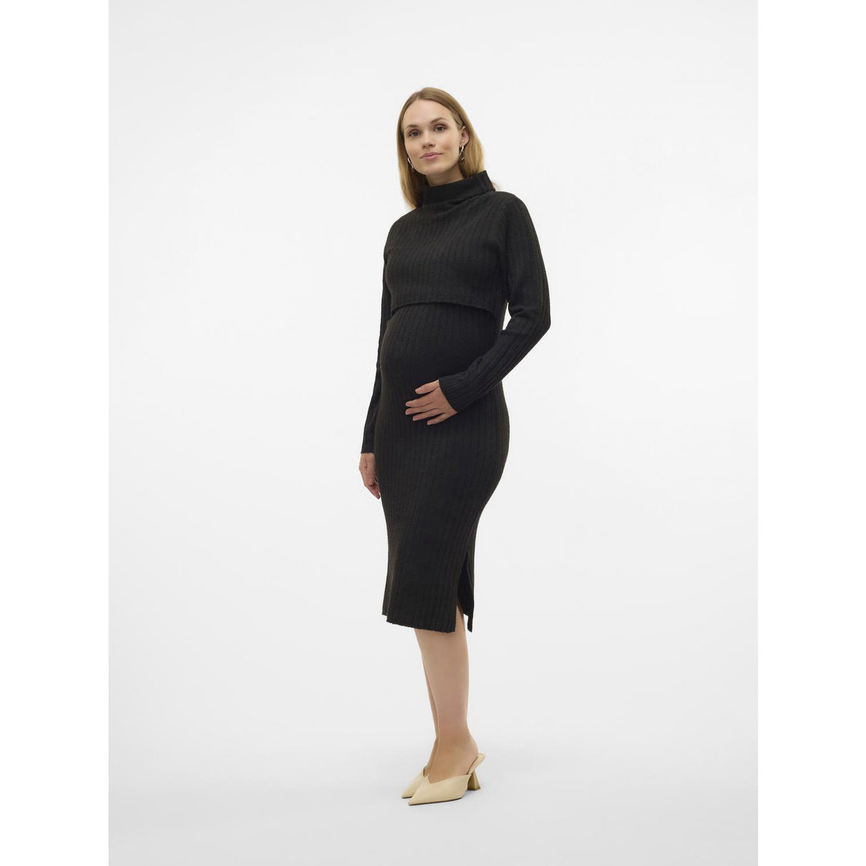 Mama;licious Black Mlsuniva June Ls Strikk Midi Kjole 2F Noos