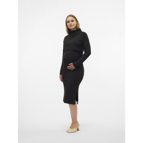 Mama;licious Black Mlsuniva June Ls Strikk Midi Kjole 2F Noos