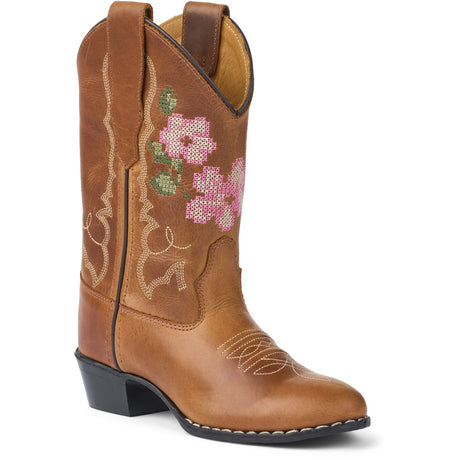 COPENHAGEN COLORS Cognac Leather Limited Cowboy Støvler High - Brown Flower