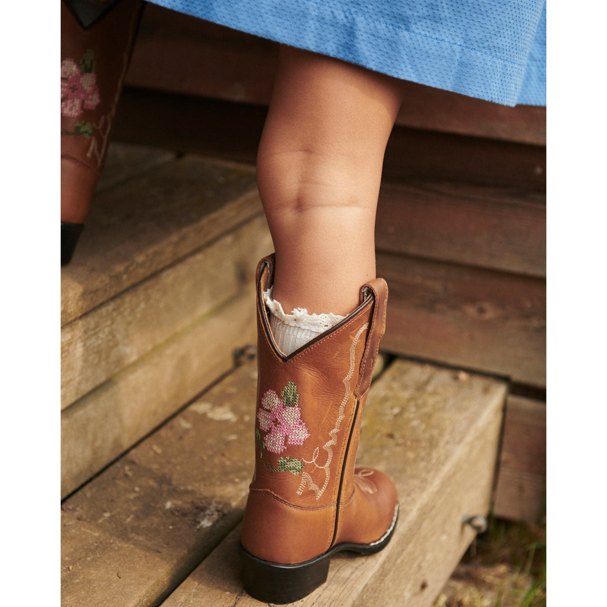 COPENHAGEN COLORS Cognac Leather Limited Cowboy Støvler High - Brown Flower