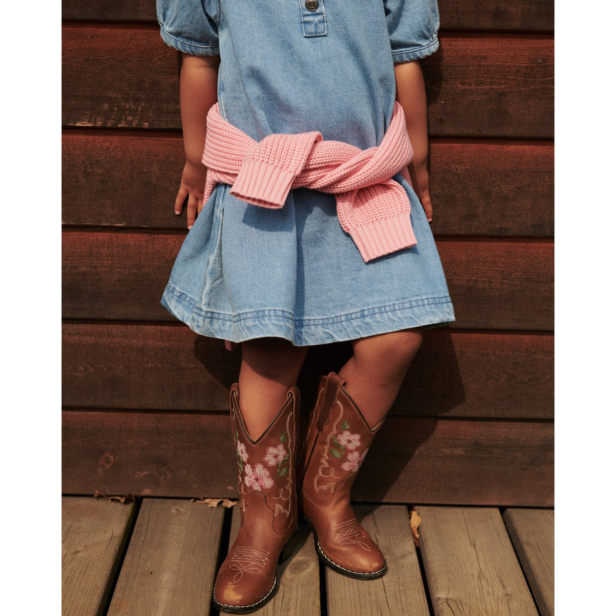 COPENHAGEN COLORS Cognac Leather Limited Cowboy Støvler High - Brown Flower