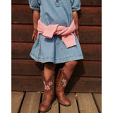 COPENHAGEN COLORS Cognac Leather Limited Cowboy Støvler High - Brown Flower